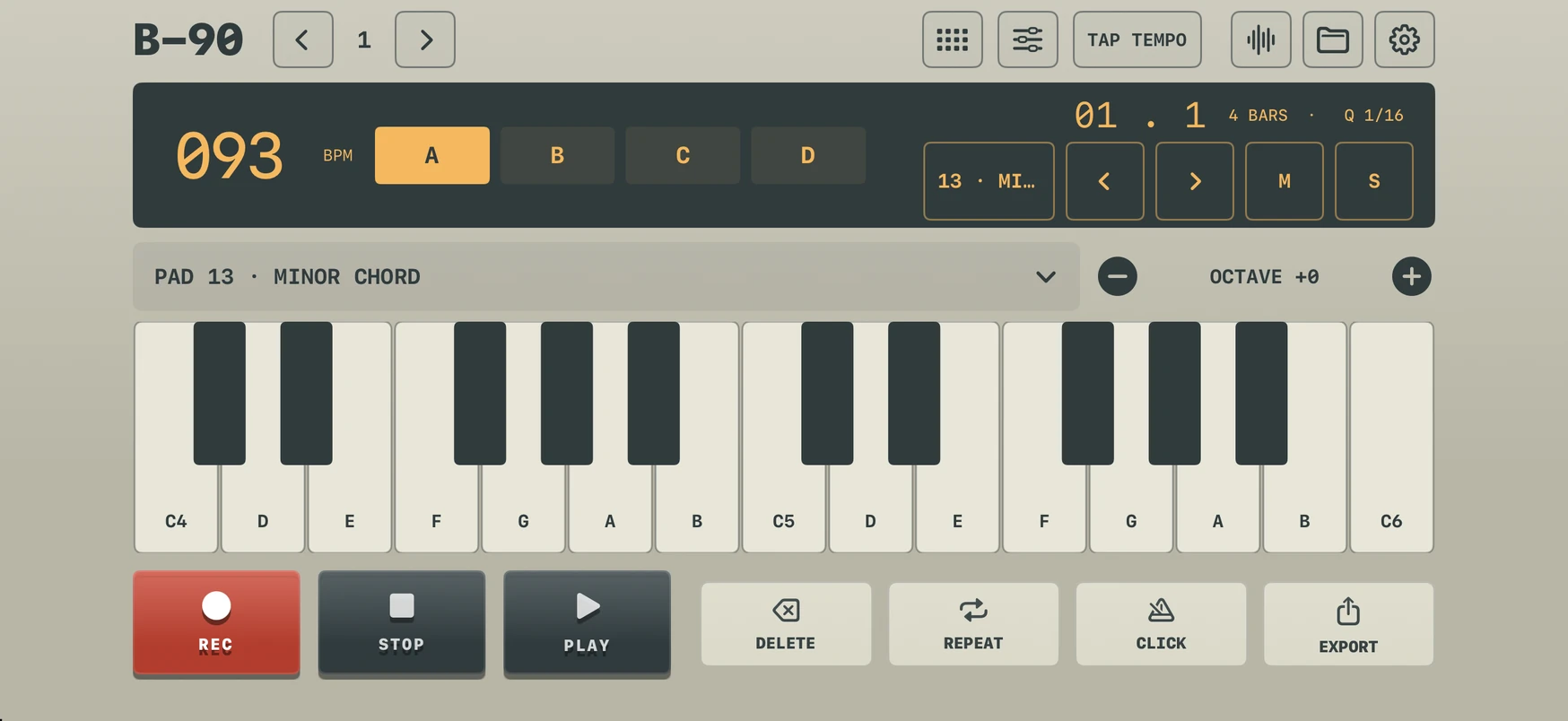 B-90 keyboard in landscape orientation